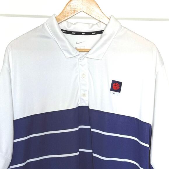 Nike Men's Clemson Tigers Striped White/Purple Polo Shirt Size XXL - Picture 3 of 7